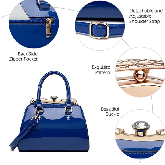 Leather handbag shiny patent leather shoulder bag - Picture 13 of 16